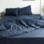 Stone Washed Linen Duvet Cover Set - Blue